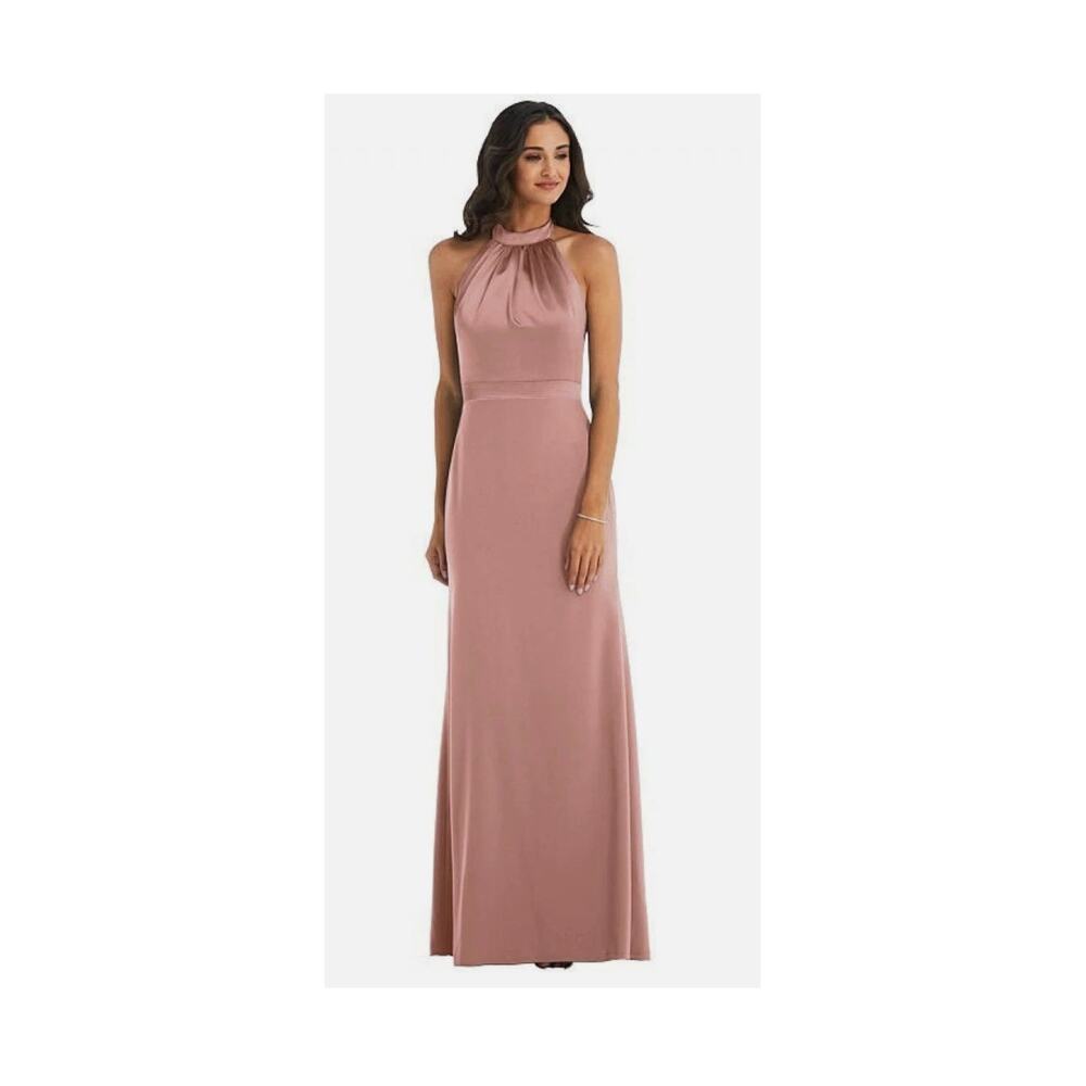 After Six 6834 Dress Womens 24W Sienna Pink Halter Open Back Satin Maxi Gown NWT